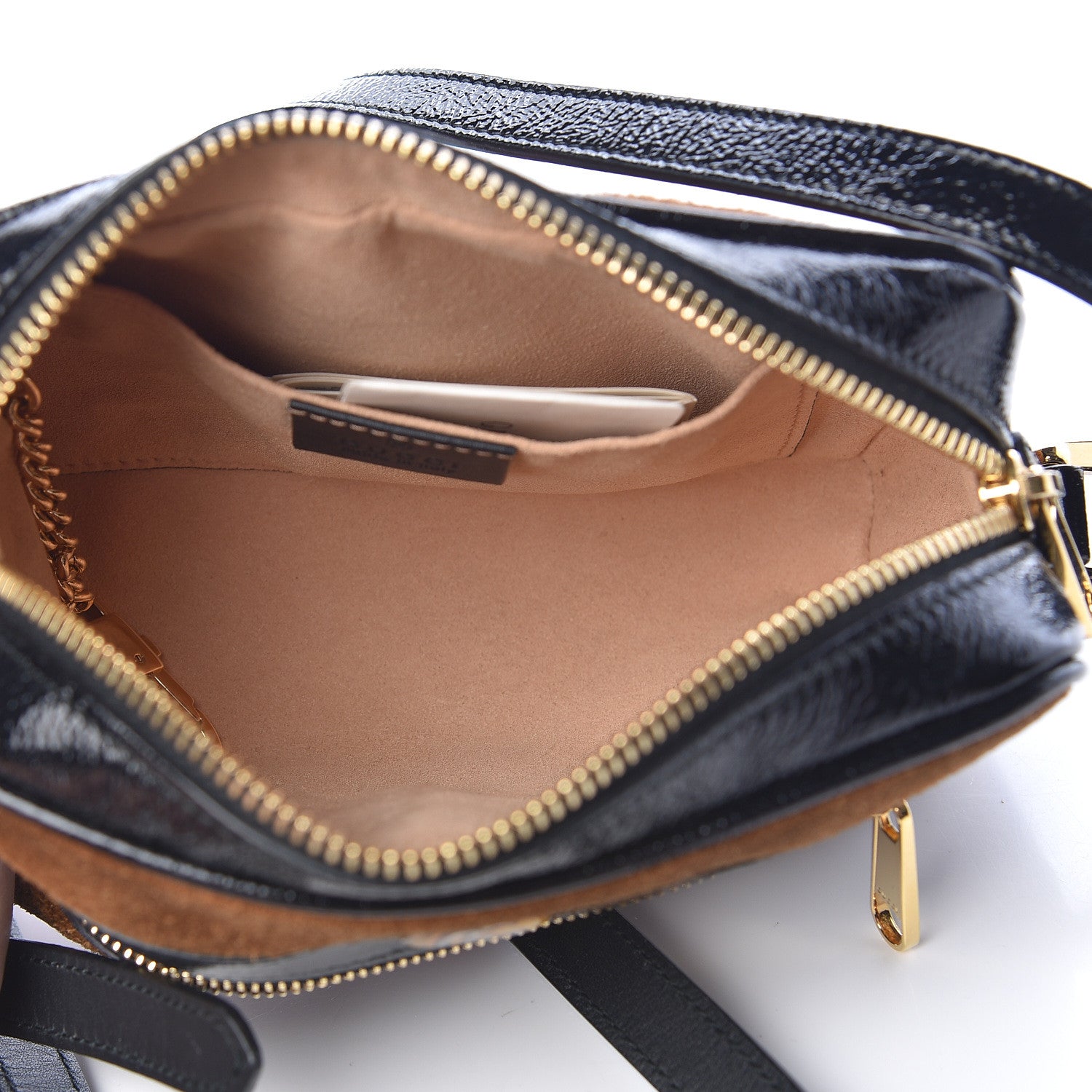 Gucci Suede Patent Web Mini Ophidia Shoulder Bag Nocciola Black 5 of 12