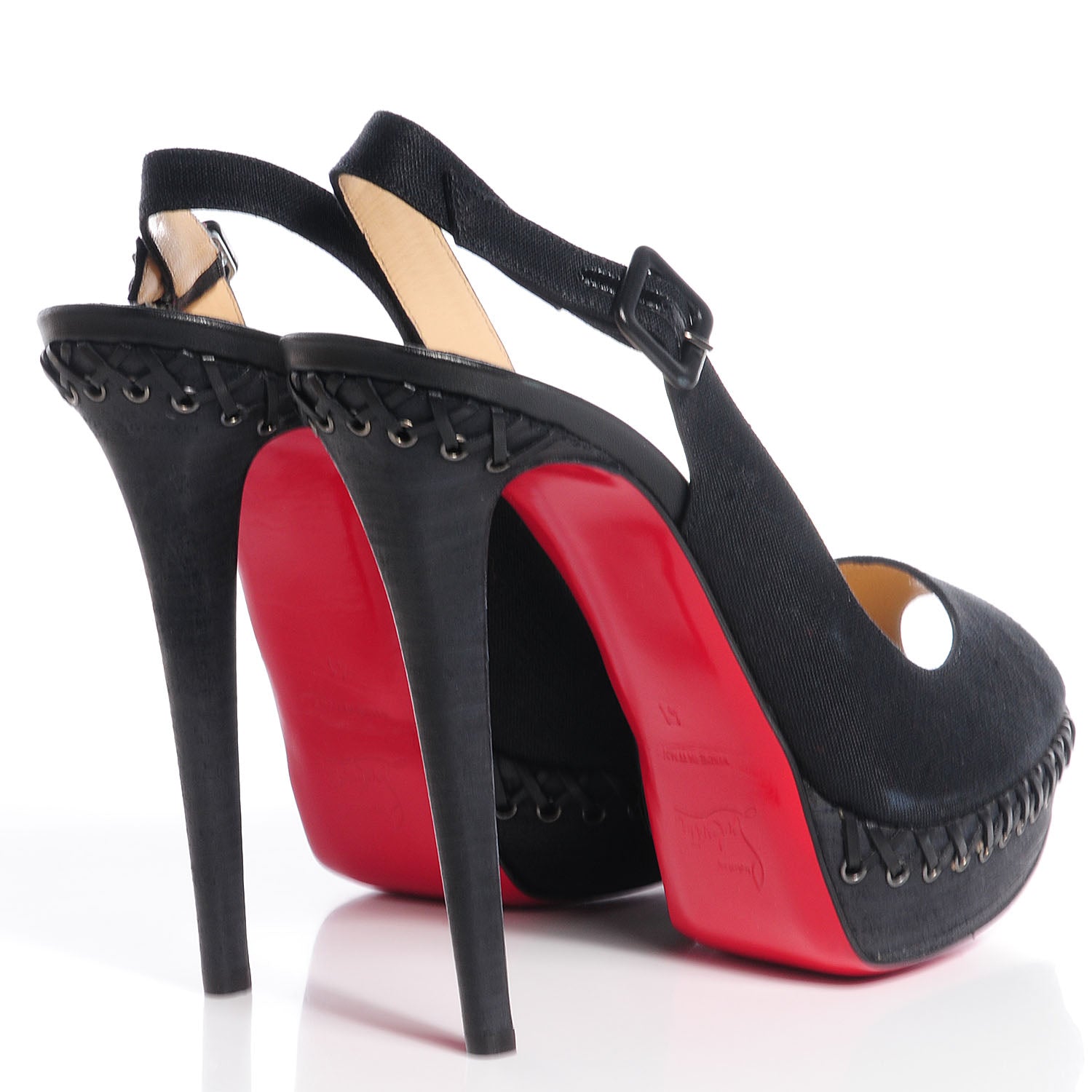 Christian Louboutin Canvas Indiana Sling 140 Pumps 41 Black Grezzo 4 of 8