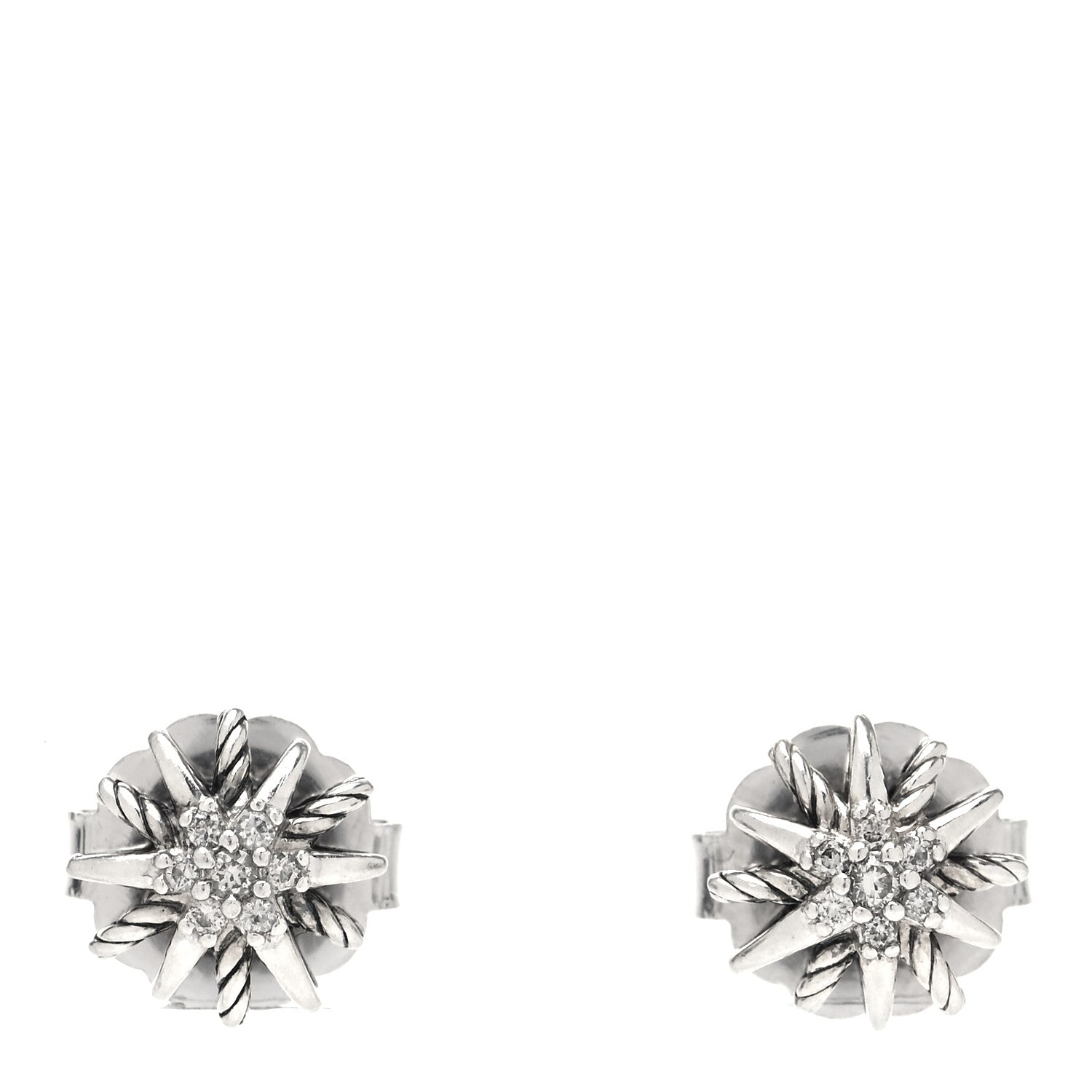 David Yurman Sterling Silver Diamond 10mm Starburst Earrings 1 of 4