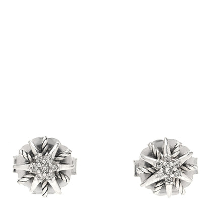 David Yurman Sterling Silver Diamond 10mm Starburst Earrings 1 of 4