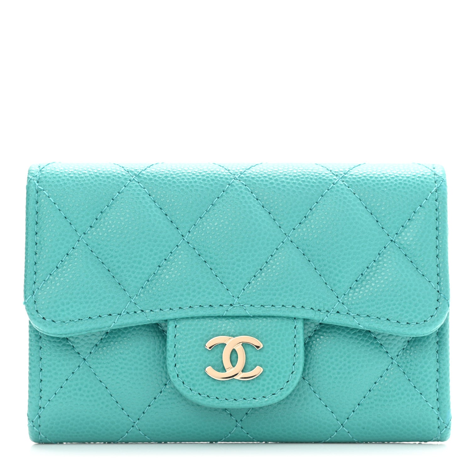Chanel Caviar Quilted Flap Card Holder Wallet Turquoise 1 of 8