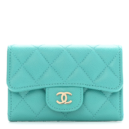 Chanel Caviar Quilted Flap Card Holder Wallet Turquoise 1 of 8