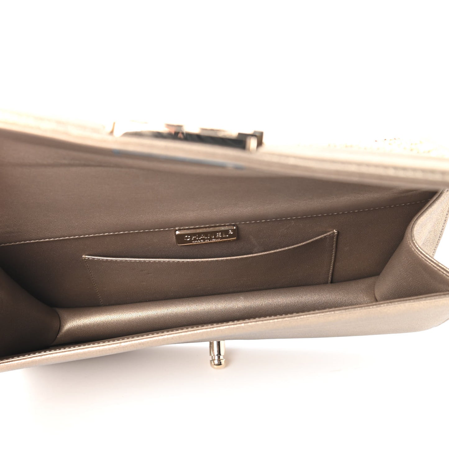 Metallic Lambskin Crystal Boy Flap Clutch Gold