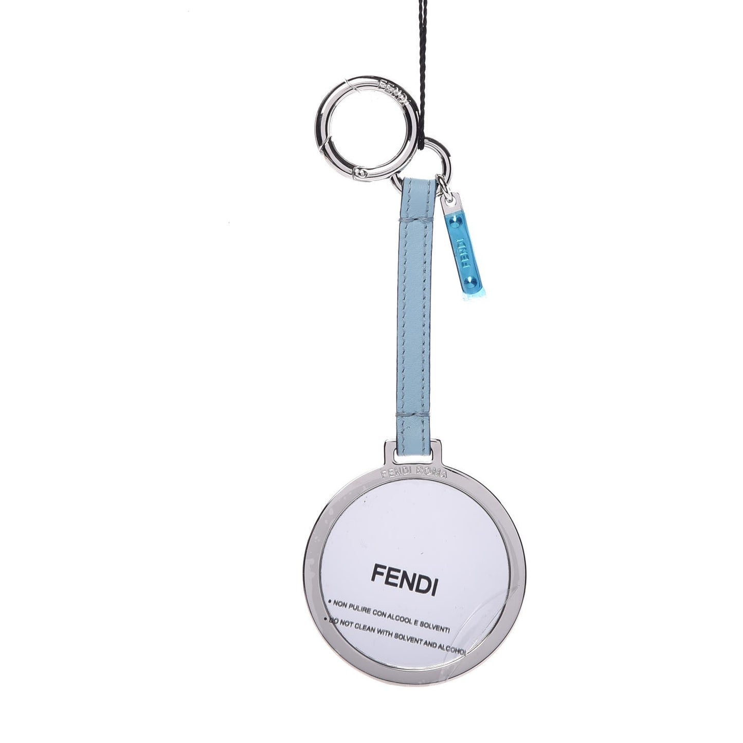 Calfskin Flowerland Mirror Key Chain Blue