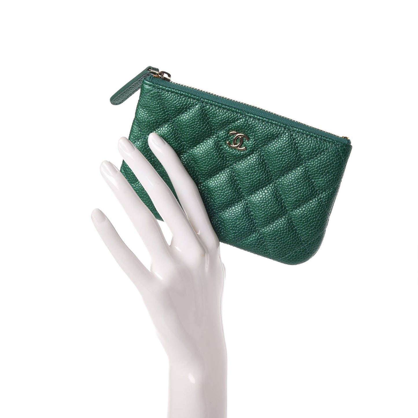 Caviar Quilted Small Cosmetic Case Green