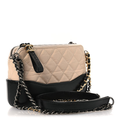 Chanel Aged Calfskin Quilted Small Gabrielle Clutch With Chain Beige Black 2 of 11