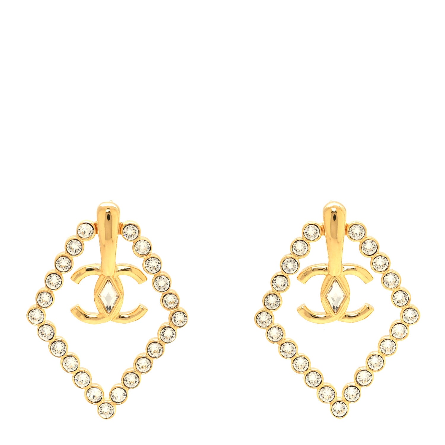 Chanel Crystal CC Earrings Gold 1 of 4