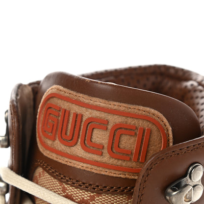 Gucci X SEGA Suede Calfskin GG Monogram Womens Flashtrek High-Top Sneakers 37 New Cuir Beige Ruggine 9 of 14
