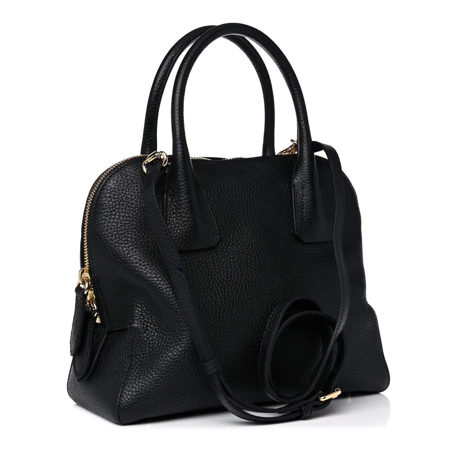 London Grainy Calfskin Small Greenwood Bowling Bag Black