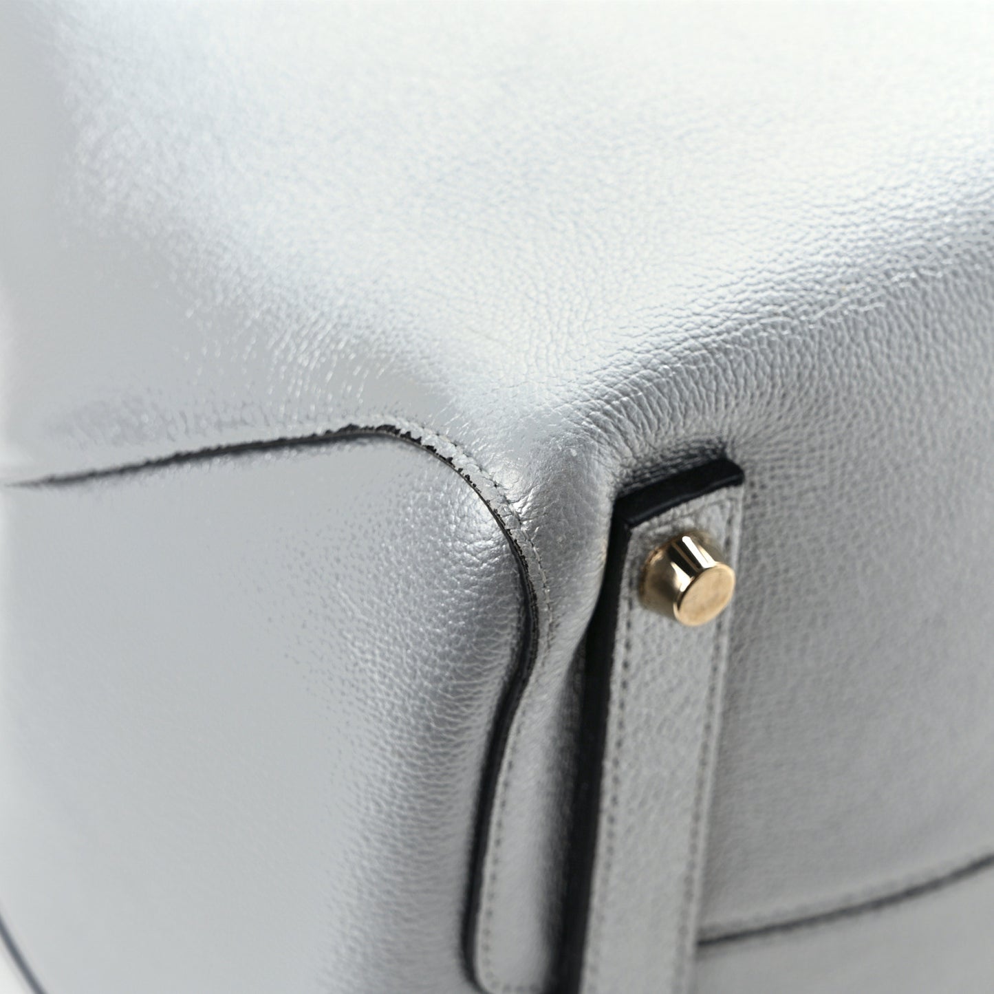 Metallic Supple Grained Calfskin Medium Open Bar Tote Silver