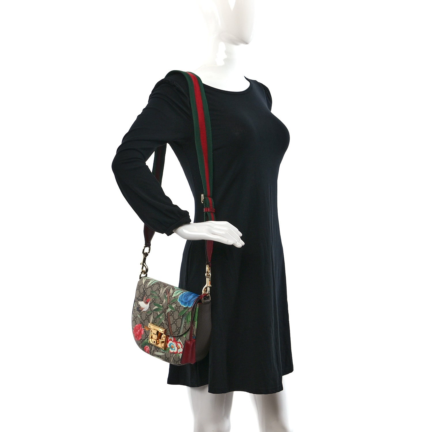 Gucci GG Supreme Monogram Tian Web Medium Padlock Messenger Shoulder Bag Beige Multicolor New Acero 2 of 12