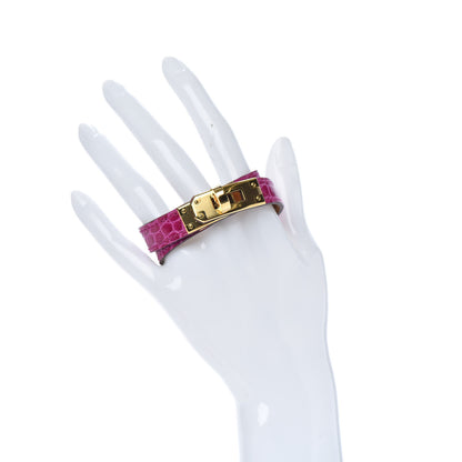 Hermes Shiny Alligator Kelly Double Tour Bracelet T1 Rose Pourpre 2 of 5