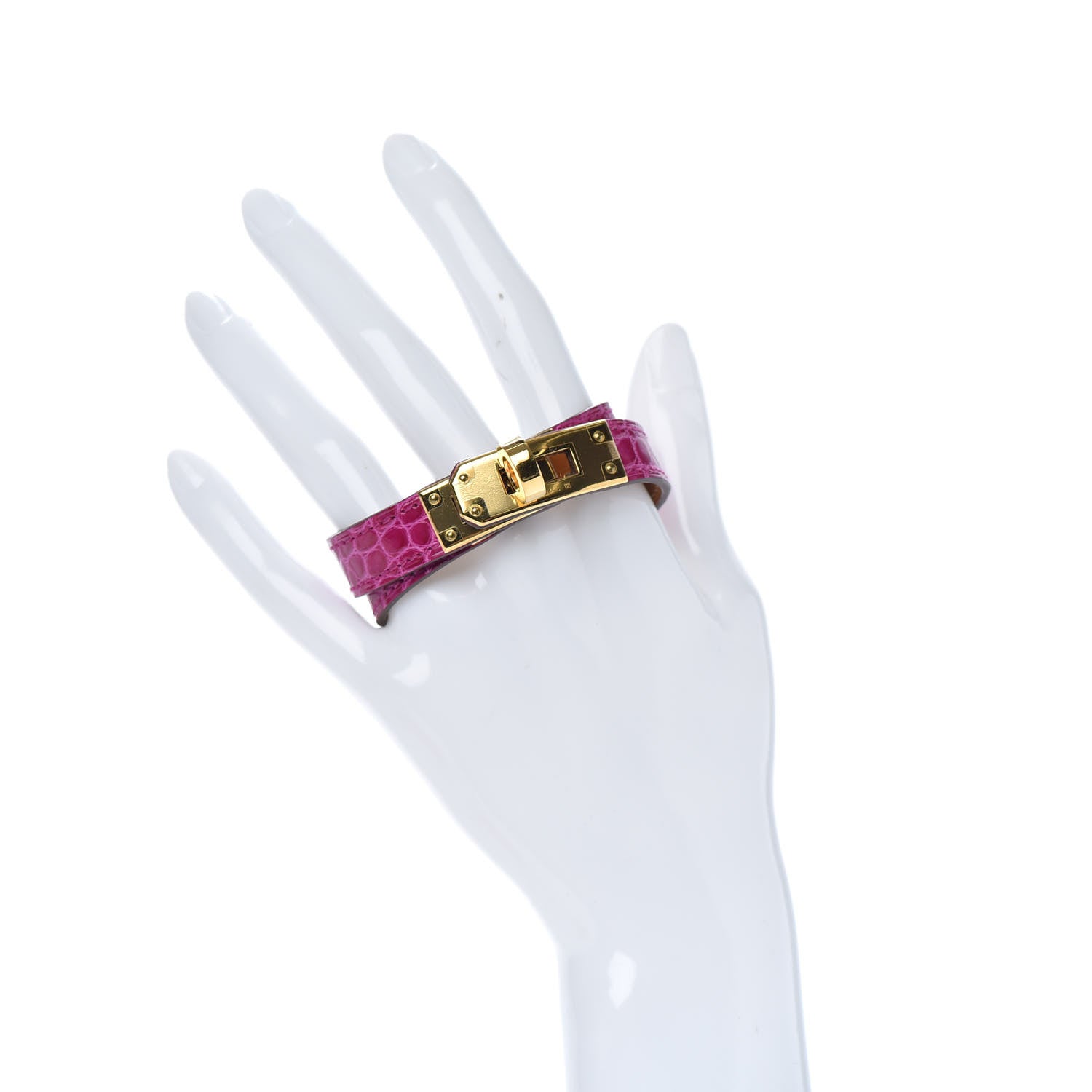 Hermes Shiny Alligator Kelly Double Tour Bracelet T1 Rose Pourpre 2 of 5