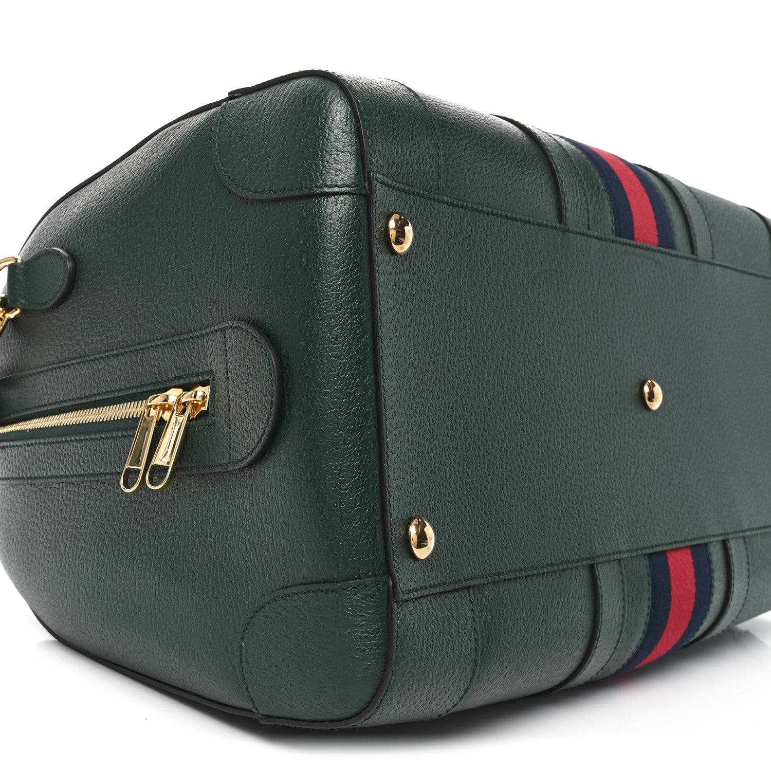 Gucci Textured Dollar Calfskin Web Medium Savoy Duffle Bag Green 8 of 9
