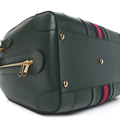 Gucci Textured Dollar Calfskin Web Medium Savoy Duffle Bag Green 8 of 9