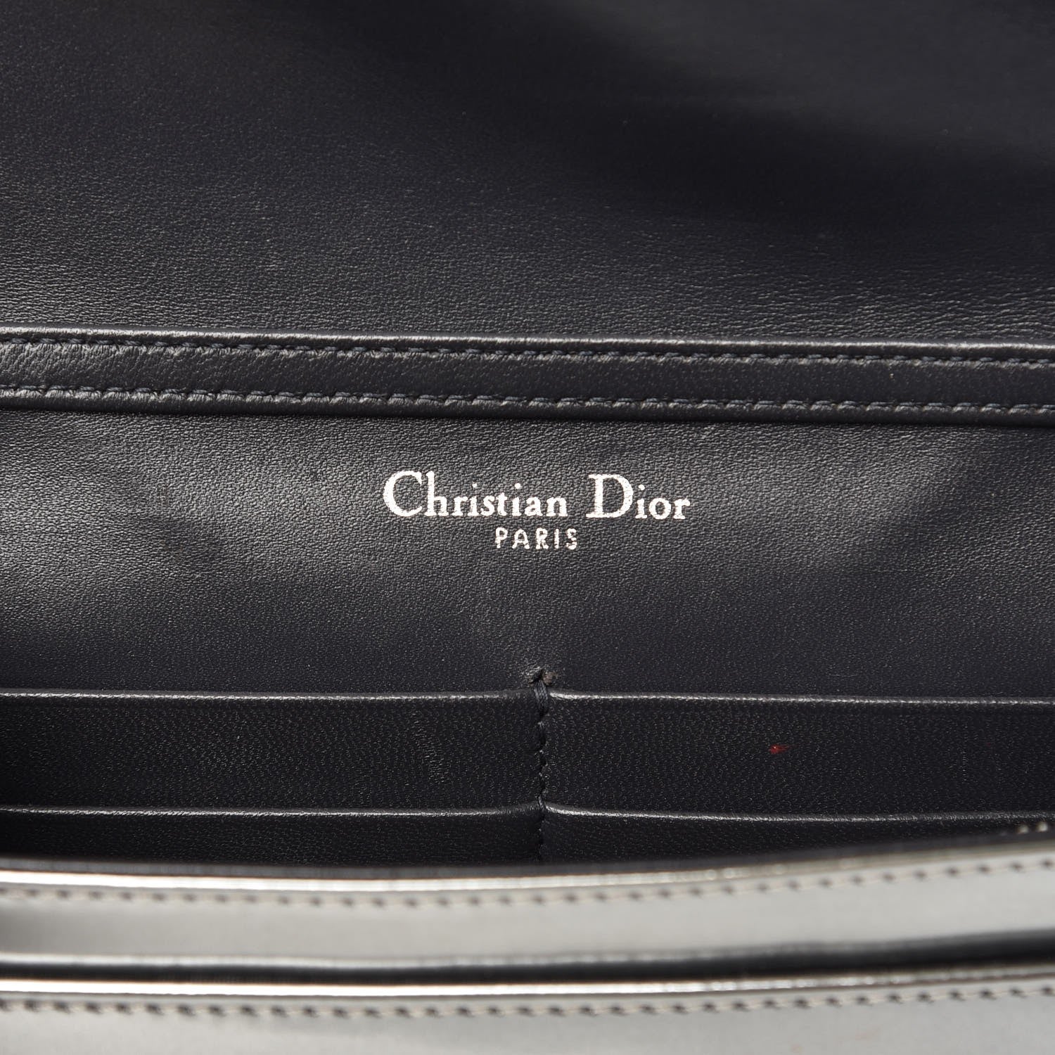 Christian Dior Metallic Patent Micro-Cannage Diorama Wallet on Chain Pouch Silver 6 of 11