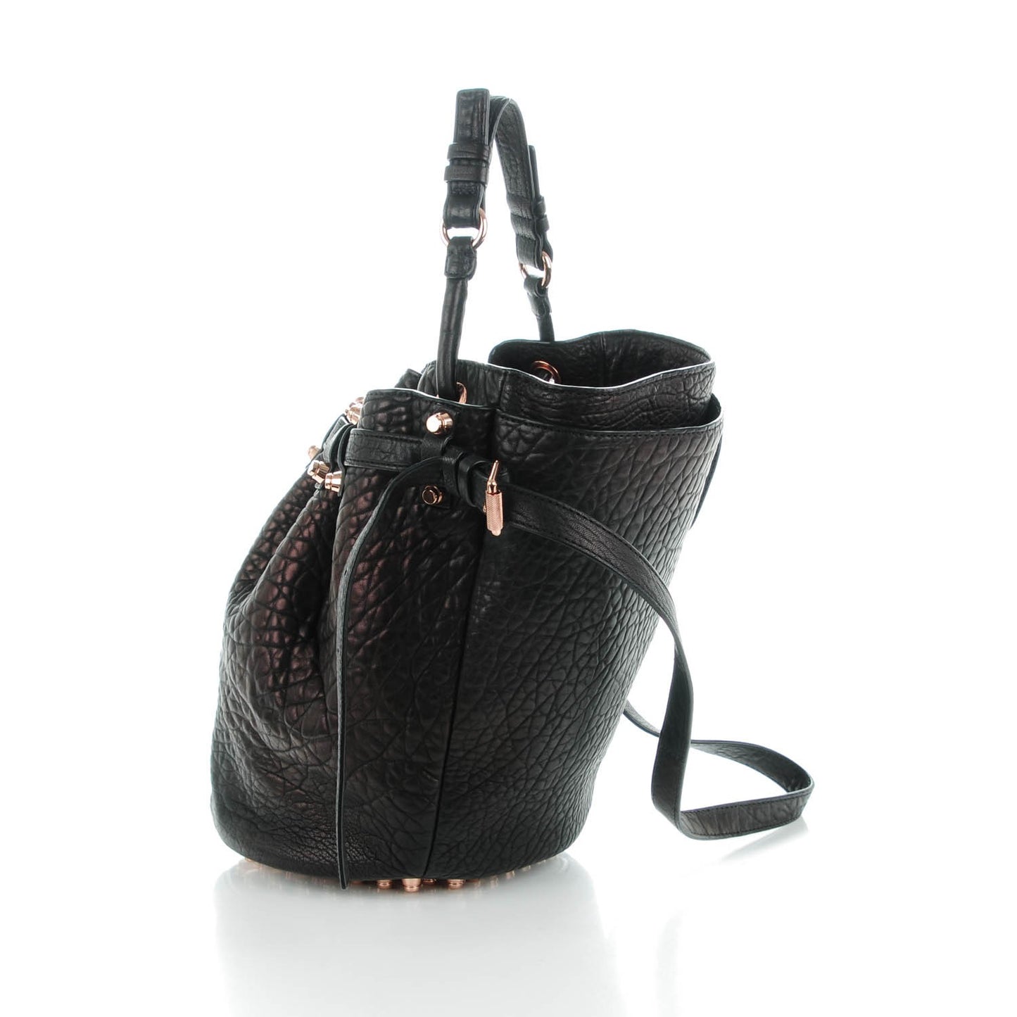 Pebbled Lambskin Diego Bucket Black Rose Gold Hardware