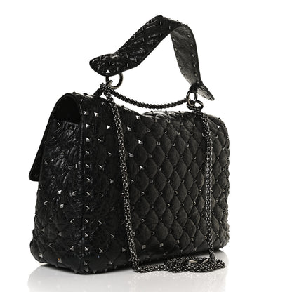 Valentino Garavani Craquele Nappa Large Rockstud Spike Shoulder Bag Black 3 of 12