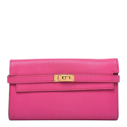 Hermes Chevre Mysore Kelly Longue Wallet Rose Shocking 1 of 21