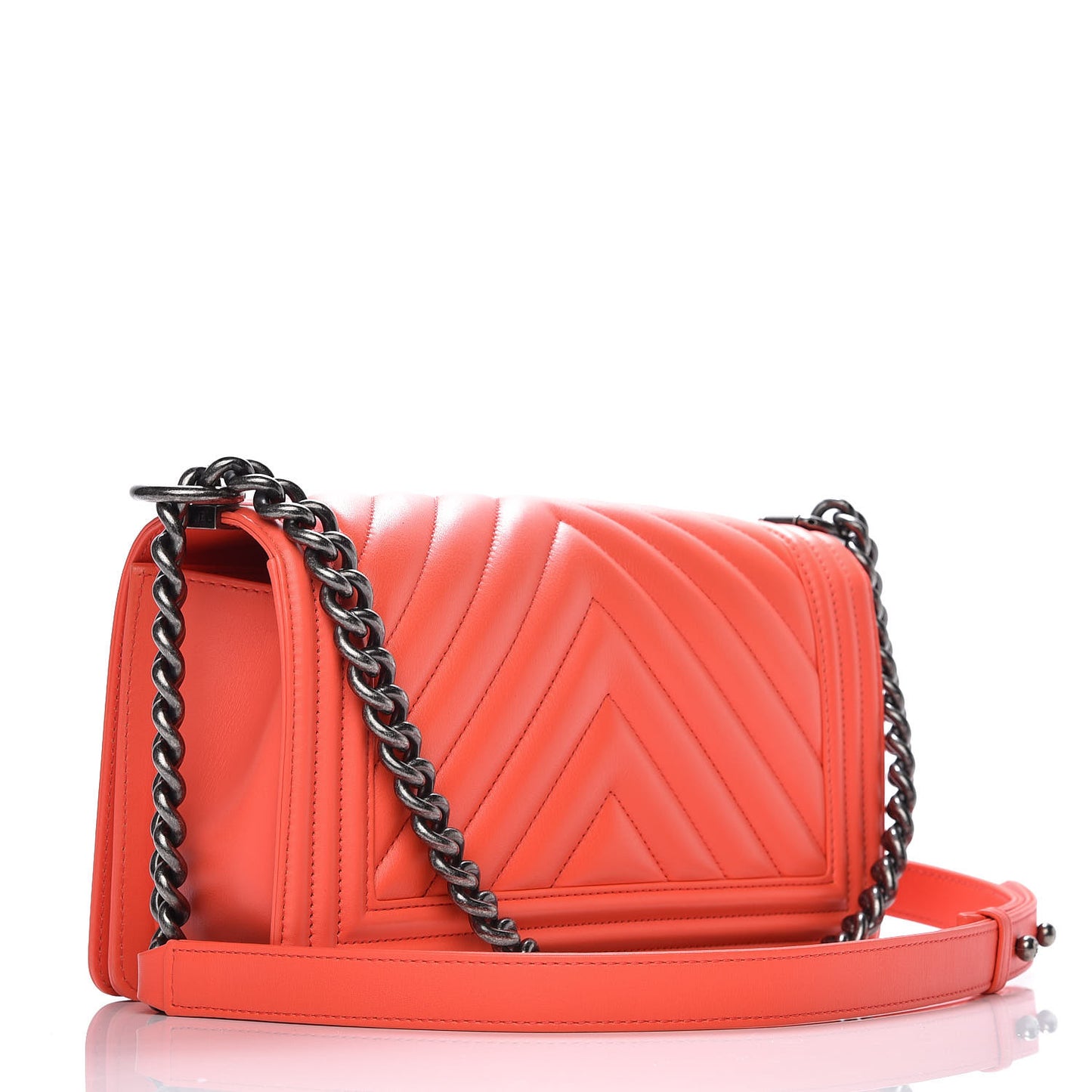 Calfskin Chevron Quilted Medium Boy Flap Coral