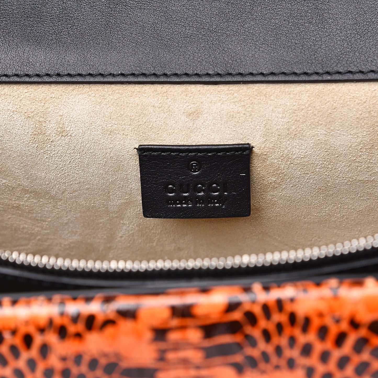GG Supreme Monogram Snakeskin Elton Embroidered Medium Dionysus Shoulder Bag Beige Orange