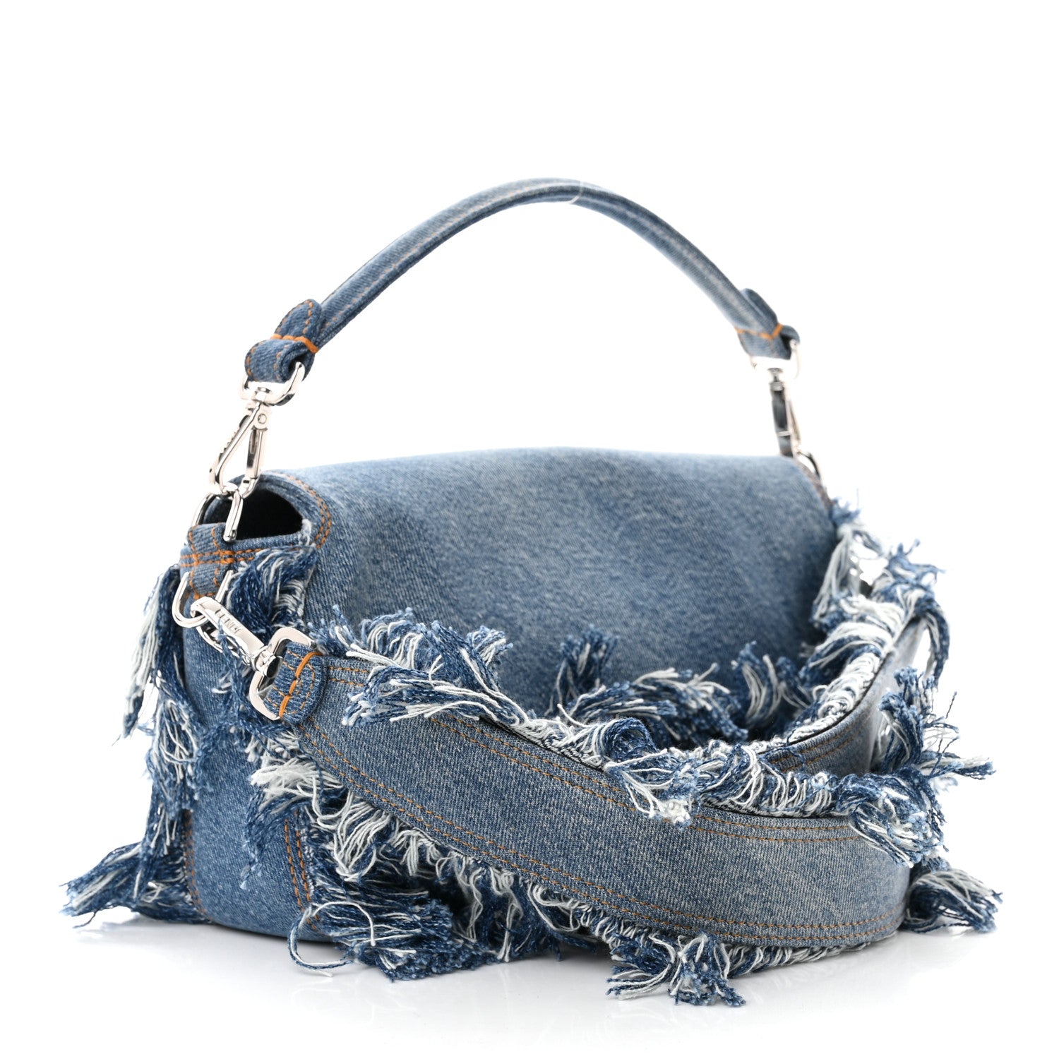 Fendi Denim Lavato Cuoio Frayed Baguette Denim Chiaro Cuoio 3 of 10