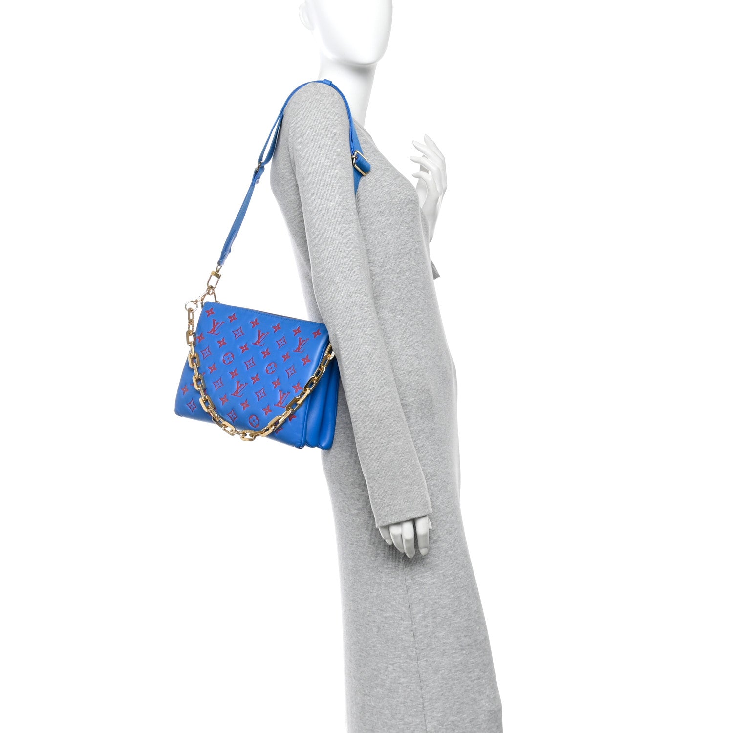 Louis Vuitton Lambskin Embossed Monogram Vuittamins Coussin PM Blue Red 2 of 13
