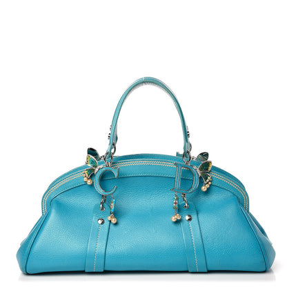 Christian Dior Calfskin Butterfly Pearls Frame Satchel Blue 1 of 11