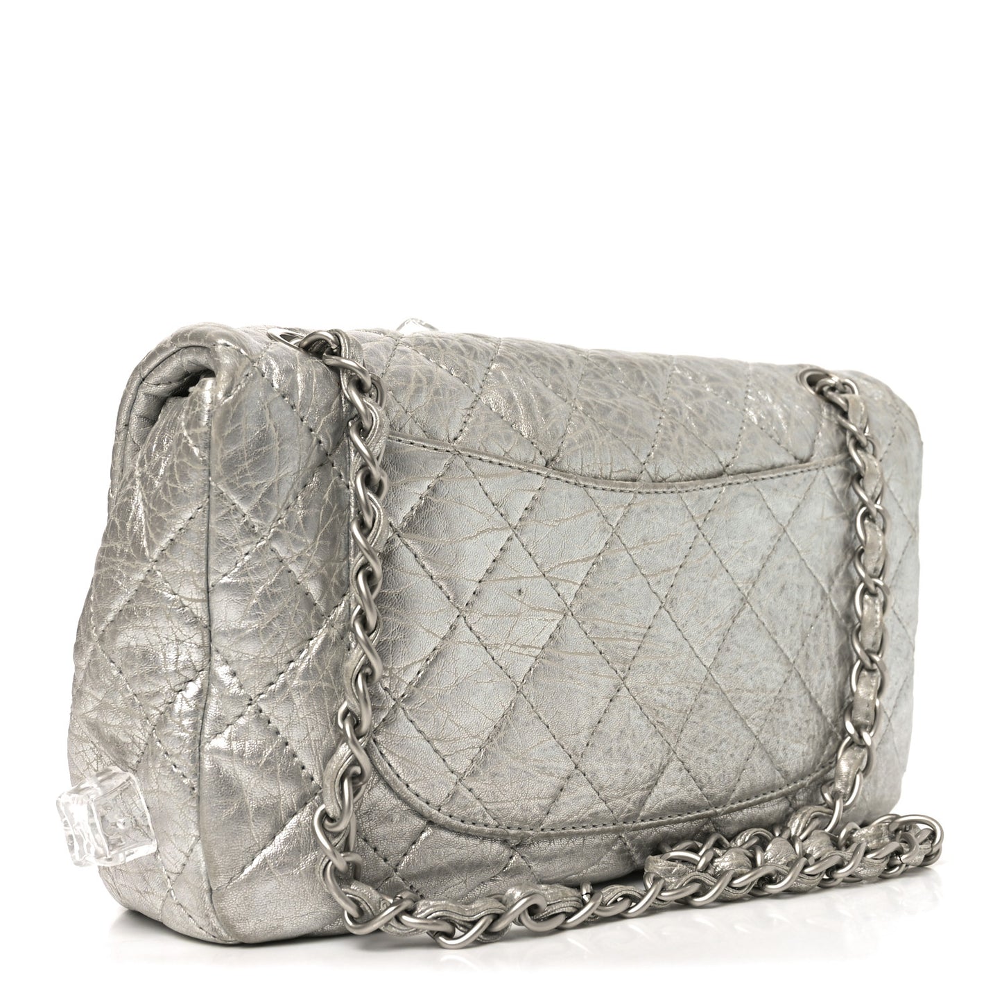 Calfskin Ice Cube On the Rocks Medium Flap Silver