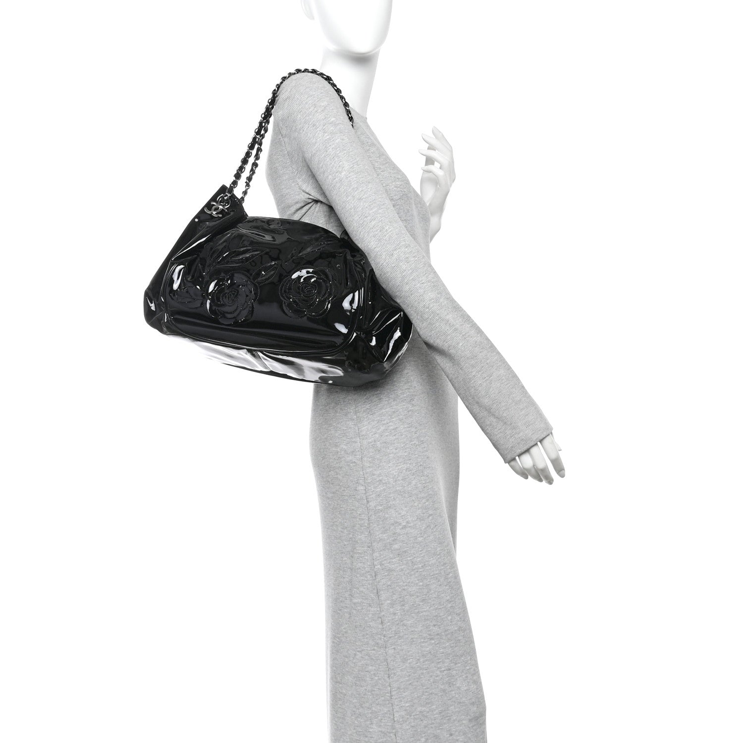 Chanel Patent Camellia Shoulder Bag Black 2 of 11