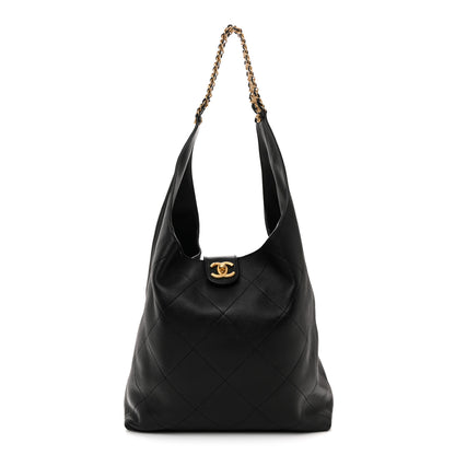 Chanel Shiny Lambskin Quilted Medium Hobo Black 1 of 11