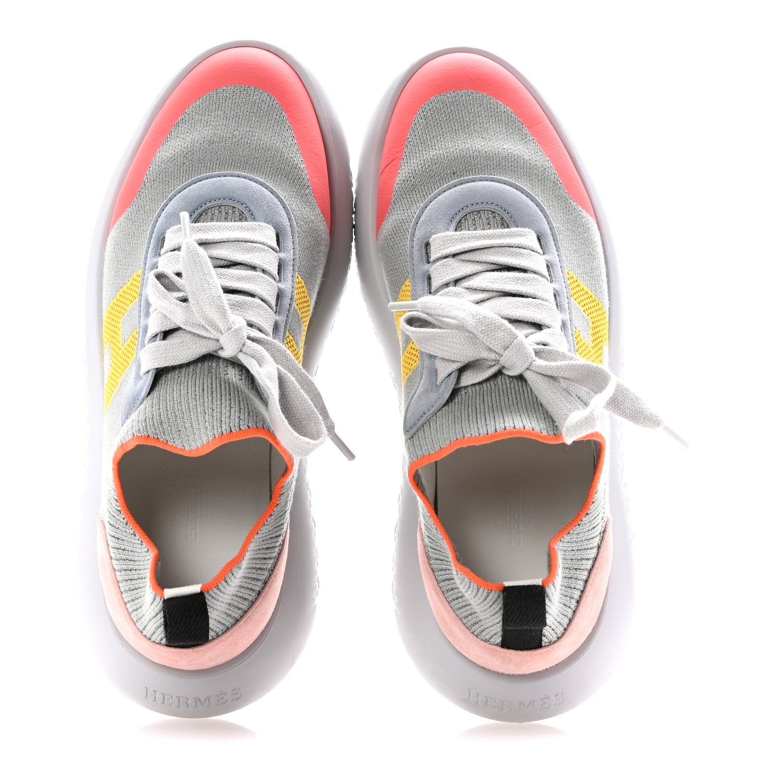 Hermes Knit Suede Goatskin Womens Crew Sneakers 36.5 Multicolor Gris Orange 2 of 12