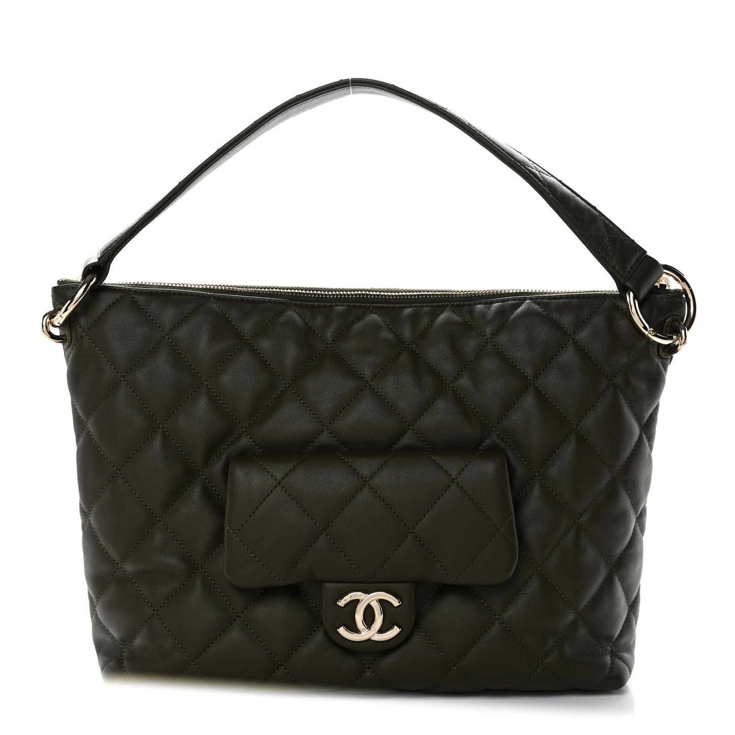 Calfskin Quilted Coco Mellow Hobo Khaki