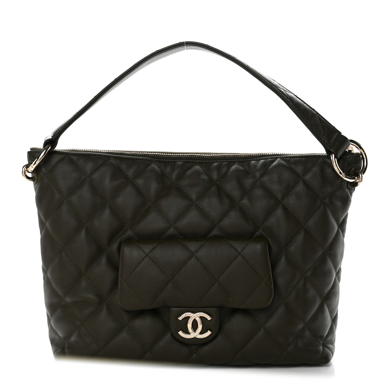 Chanel Calfskin Quilted Coco Mellow Hobo Khaki 1 of 11