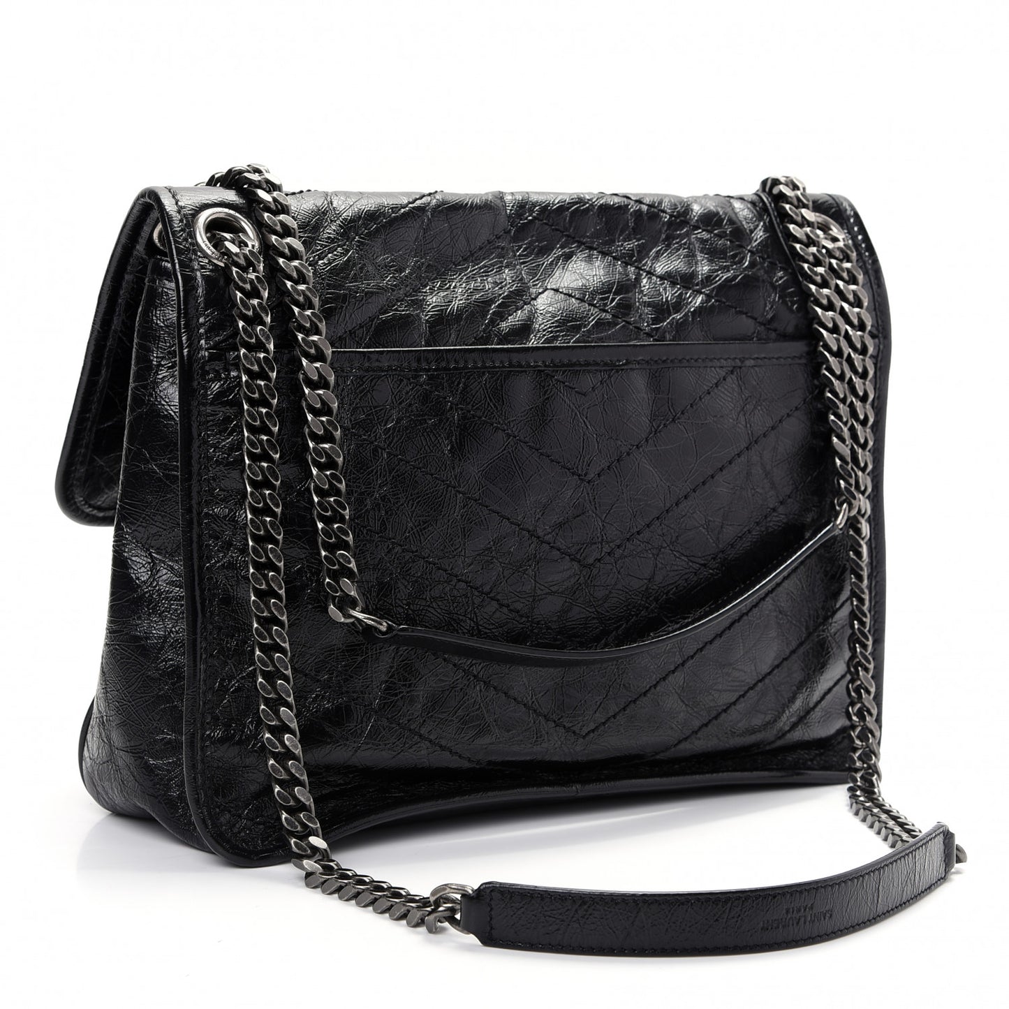 Crinkled Calfskin Matelasse Monogram Medium Niki Chain Satchel Black