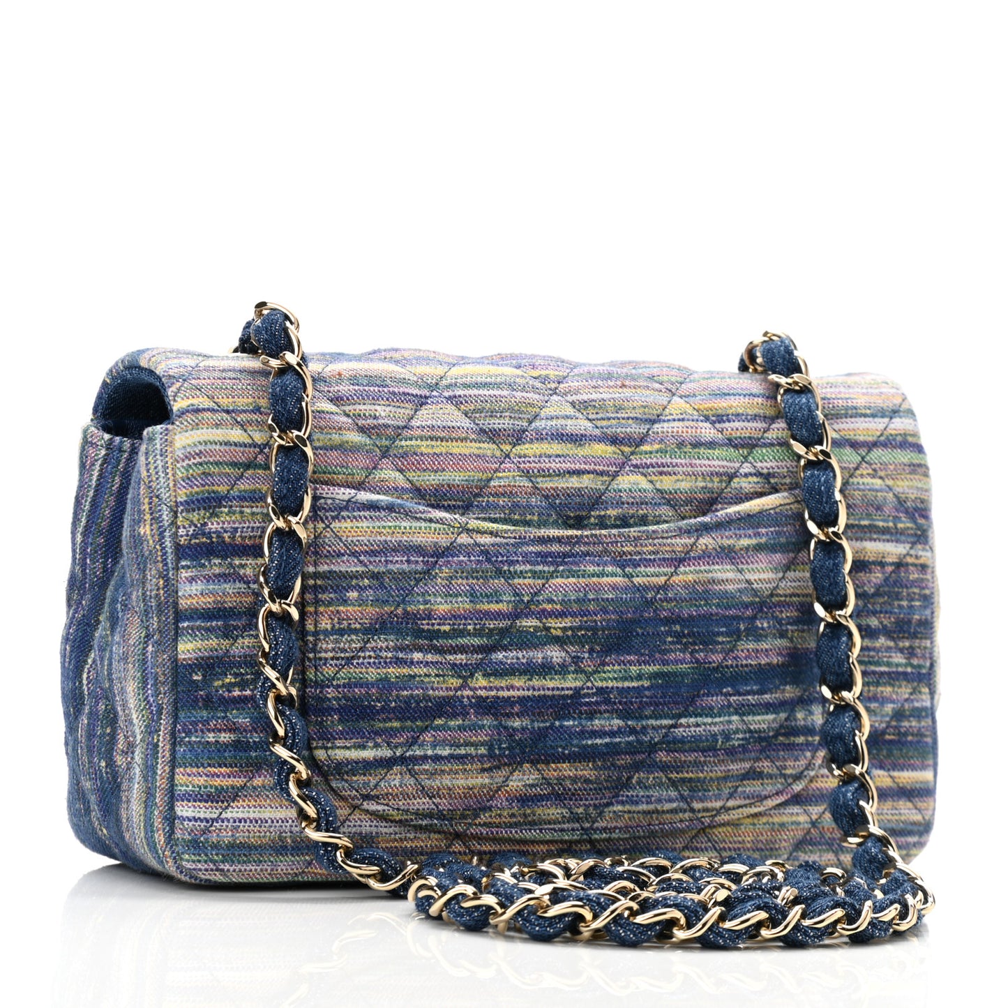 Striated Quilted Classics in Fabrics Mini Rectangular Flap Navy Yellow Purple Green Multicolor