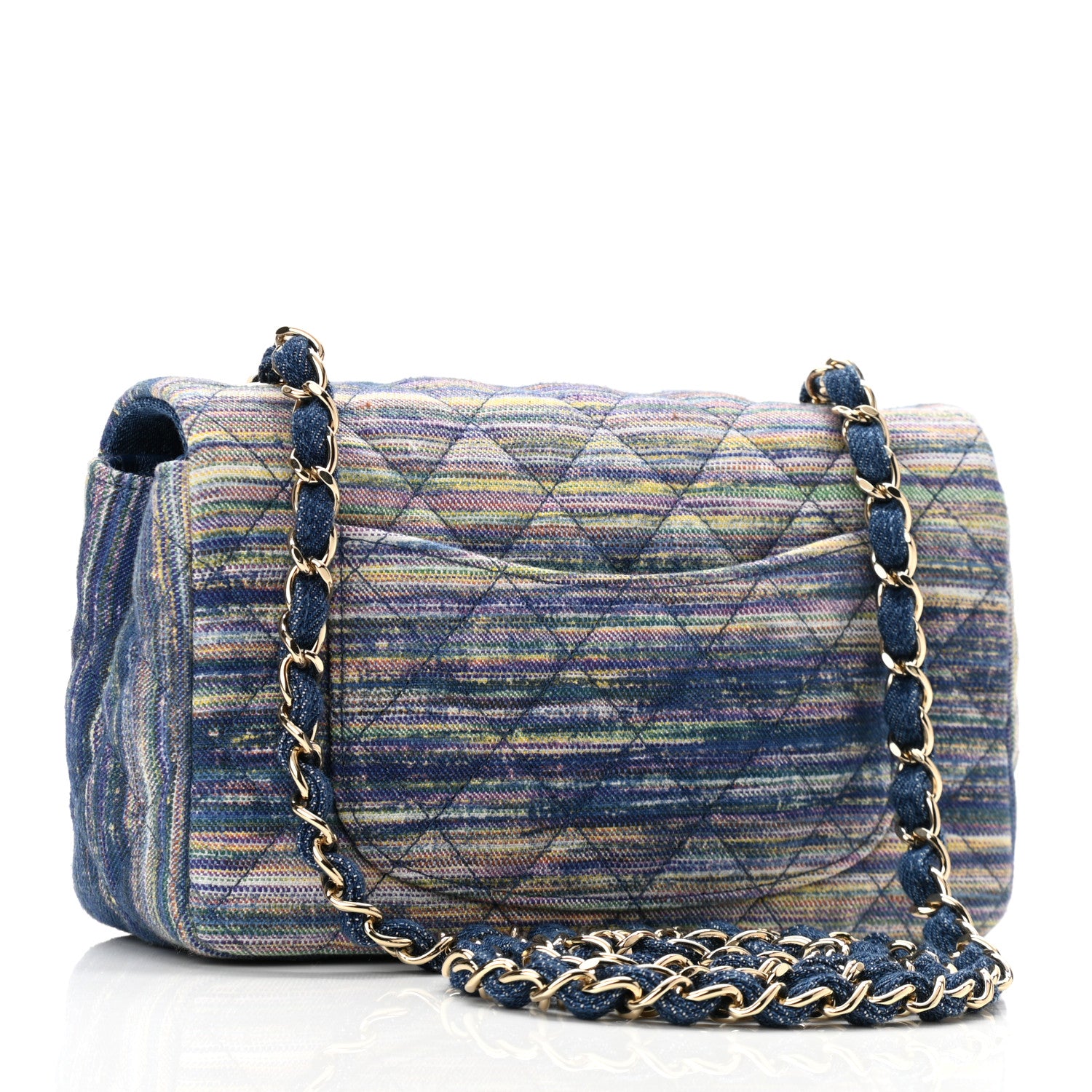 Chanel Striated Quilted Classics in Fabrics Mini Rectangular Flap Navy Yellow Purple Green Multicolor 3 of 10