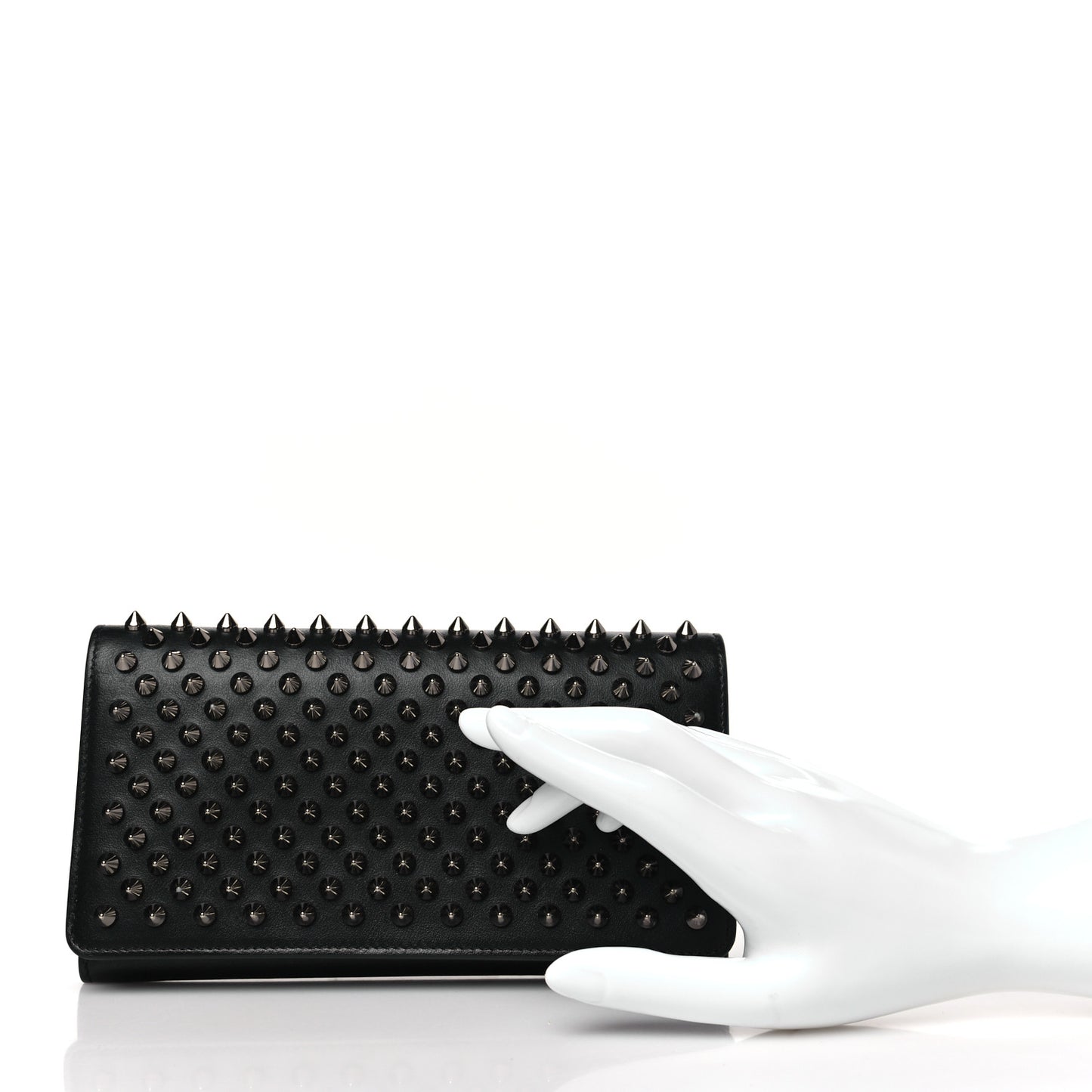 Calfskin Macaron Spiked Flap Wallet Black