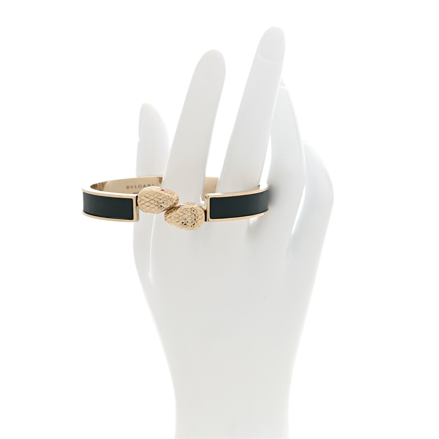 Bulgari Metal Calfskin Serpenti Forever Bangle Bracelet Green 2 of 4