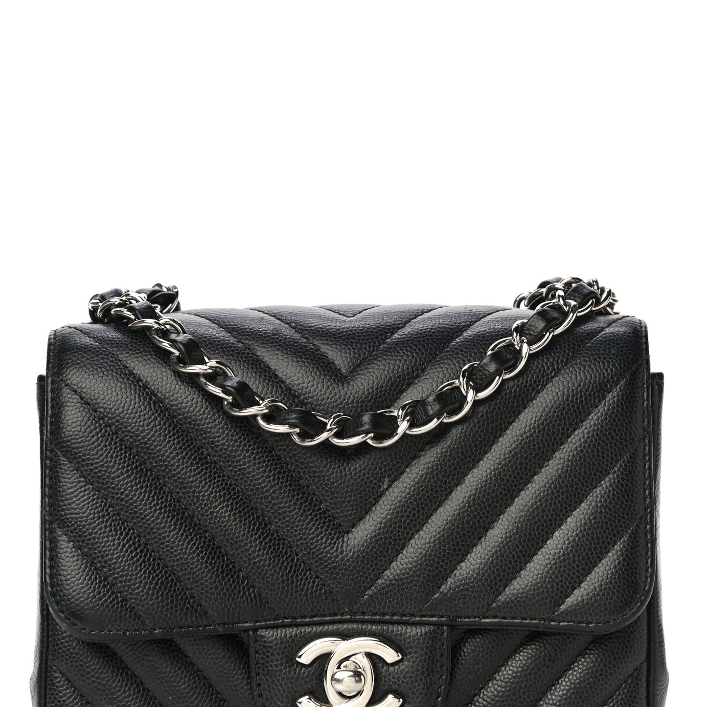 Caviar Chevron Quilted Mini Square Flap Black