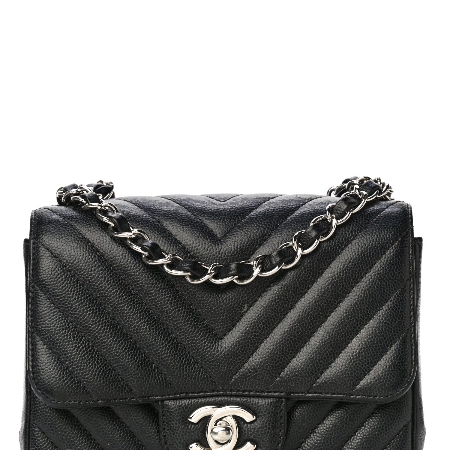 Chanel Caviar Chevron Quilted Mini Square Flap Black 8 of 17