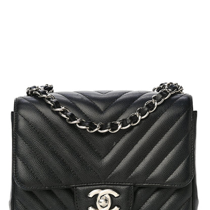 Chanel Caviar Chevron Quilted Mini Square Flap Black 8 of 17