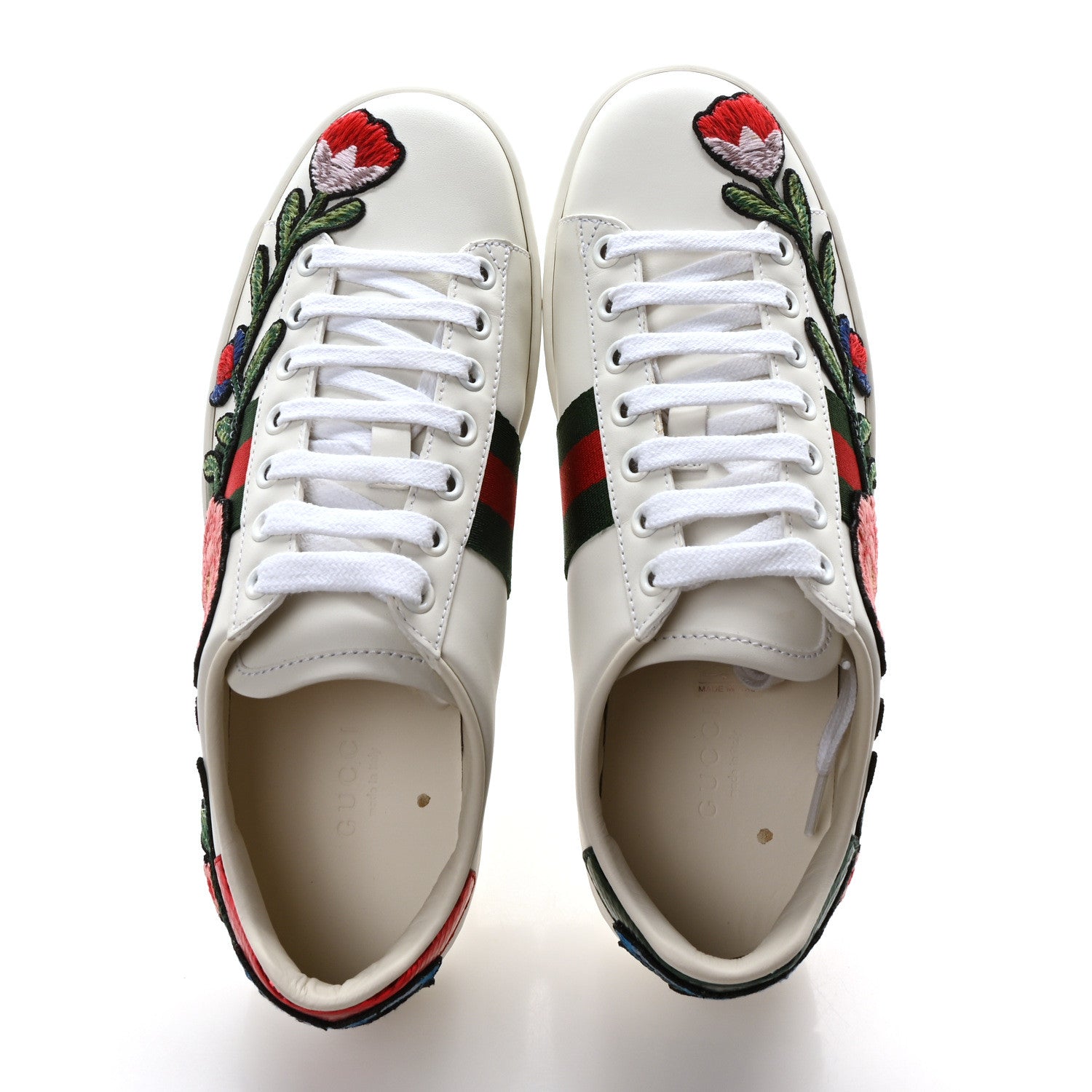 Gucci Calfskin Web Floral Embroidered Womens Ace Sneakers 36 White 2 of 10