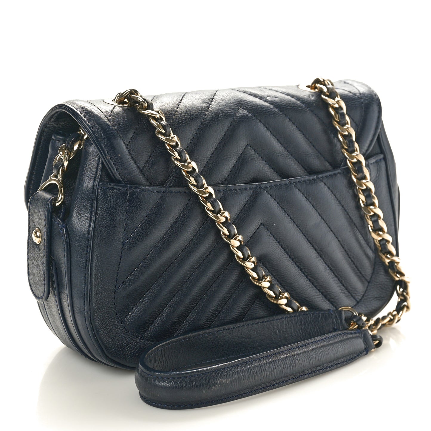 Calfskin Chevron Quilted Messenger Flap Navy
