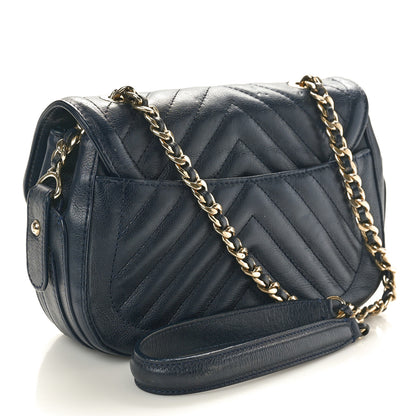 Chanel Calfskin Chevron Quilted Messenger Flap Navy 2 of 12