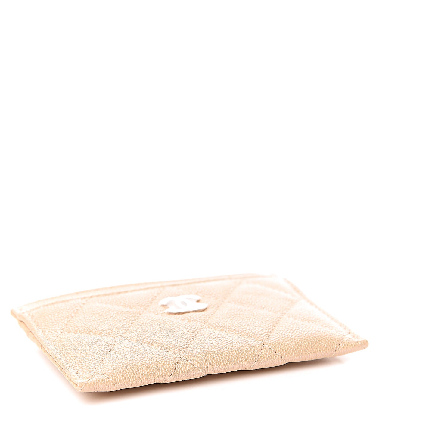 Iridescent Caviar Quilted Card Holder Beige