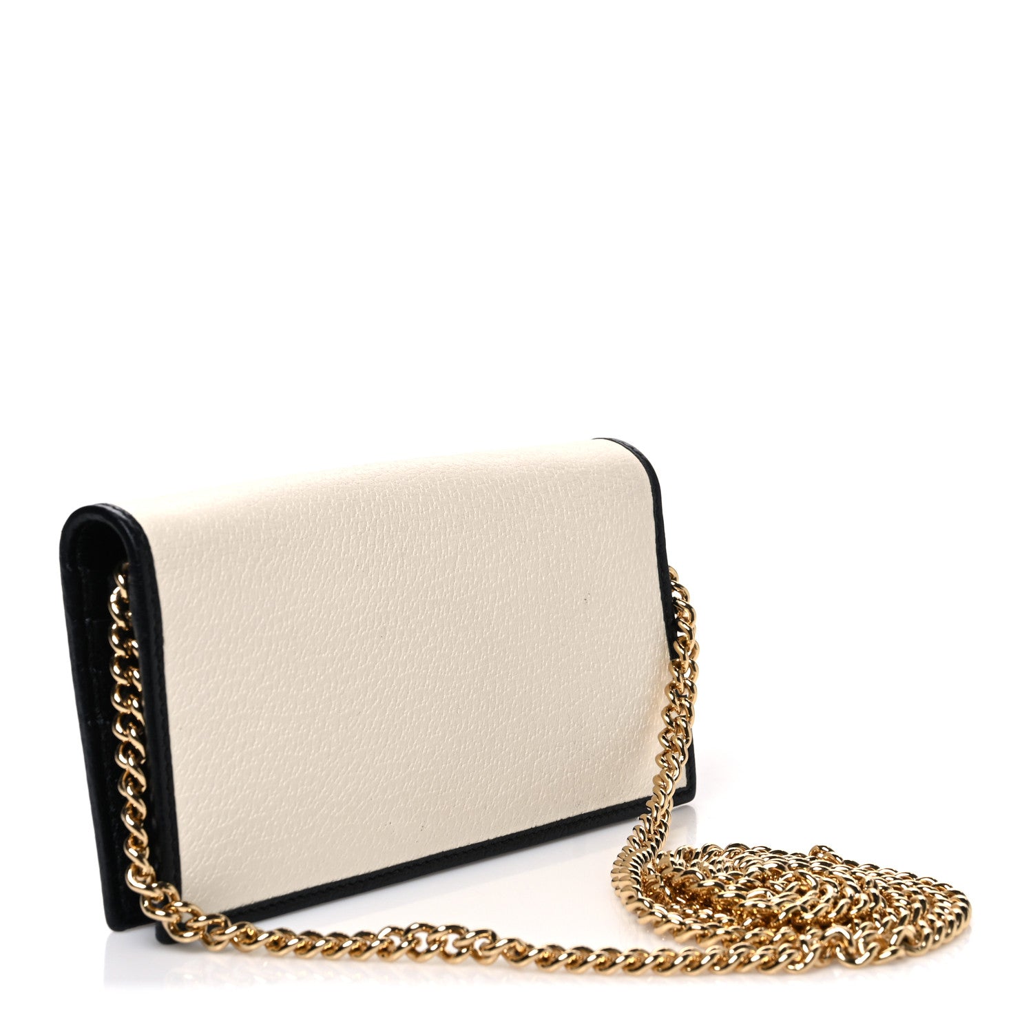 Gucci X ADIDAS Textured Dollar Calfskin Trefoil Embossed Wallet On Chain Off White Black 3 of 10