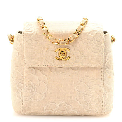 Chanel Canvas Camellia Embroidered Mini Square Flap  Ivory 1 of 10