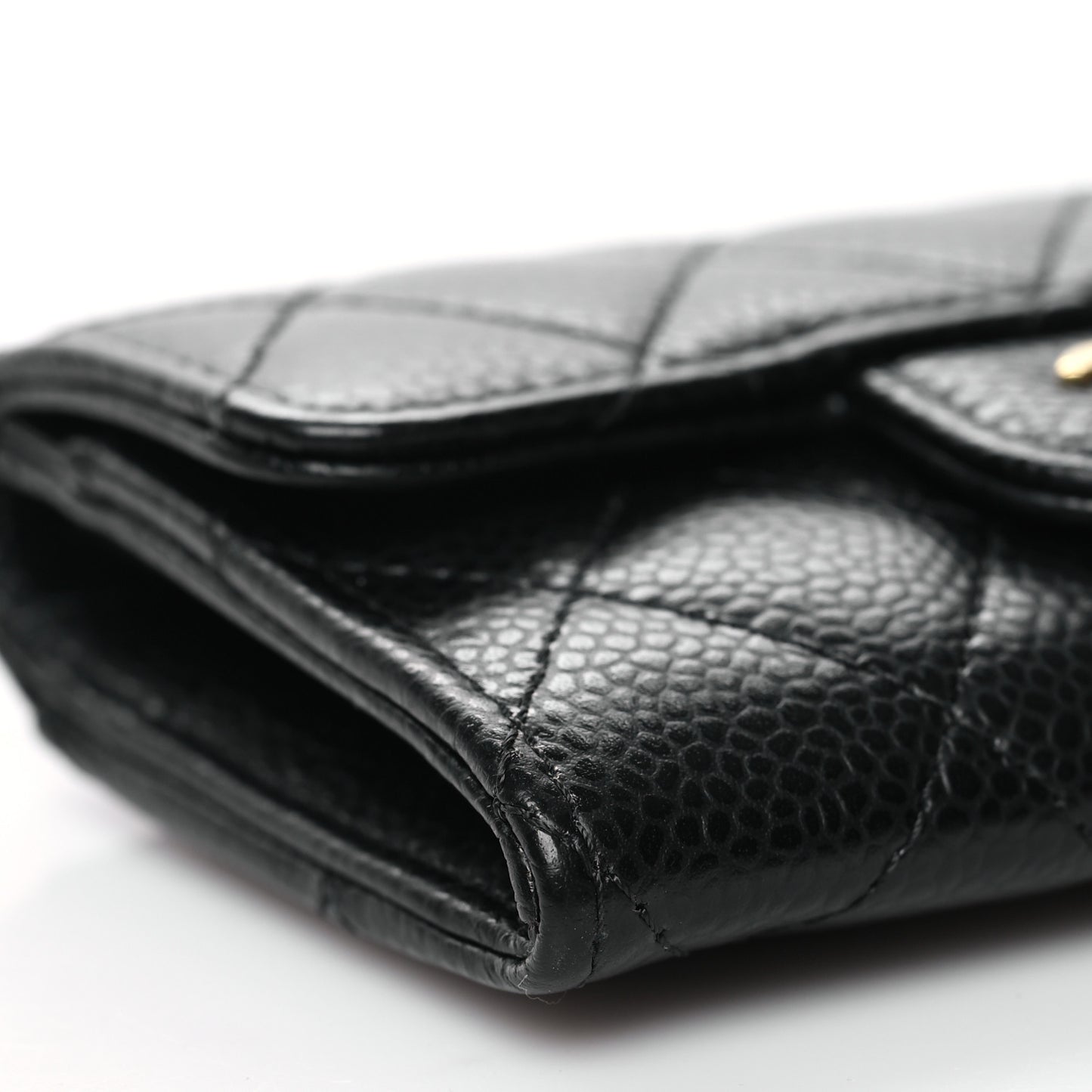 Caviar Quilted Flap Card Holder Wallet Black