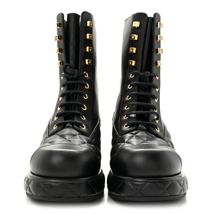 Chanel Calfskin Quilted Lace Up Combat Boots 38 Black 3 of 10